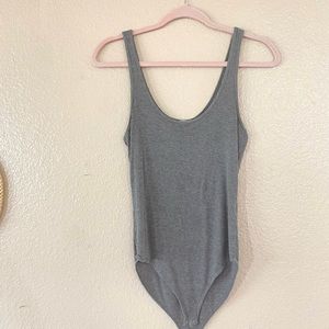 Simple grey ribbed tank bodysuit